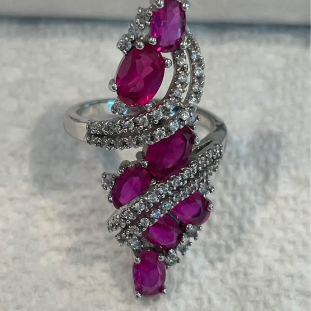 Sterling silver cz and lab created ruby ring